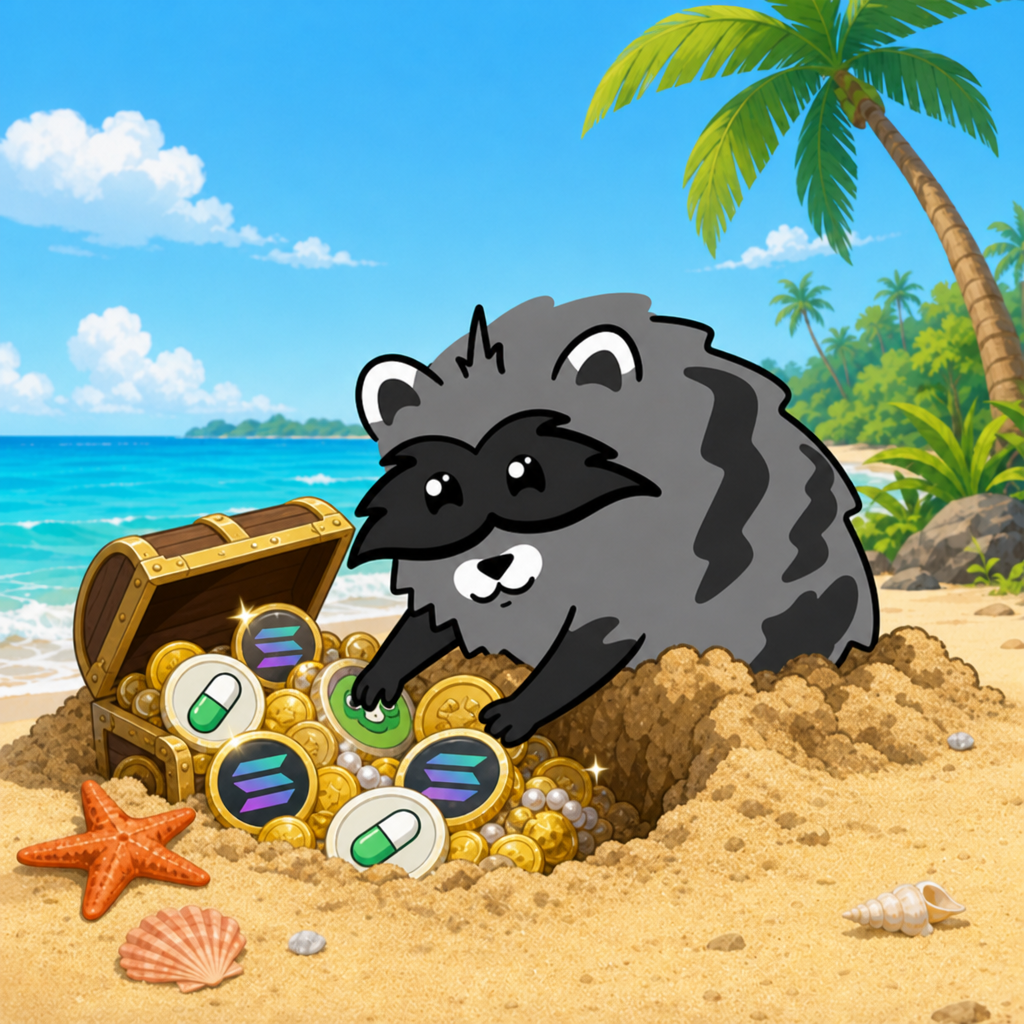 Jimothy digging up a treasure chest of Solana coins